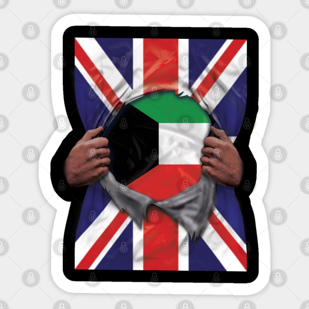 Kuwait Flag Great Britain Flag Ripped - Gift for Kuwaiti From Kuwait Sticker by Country Flags